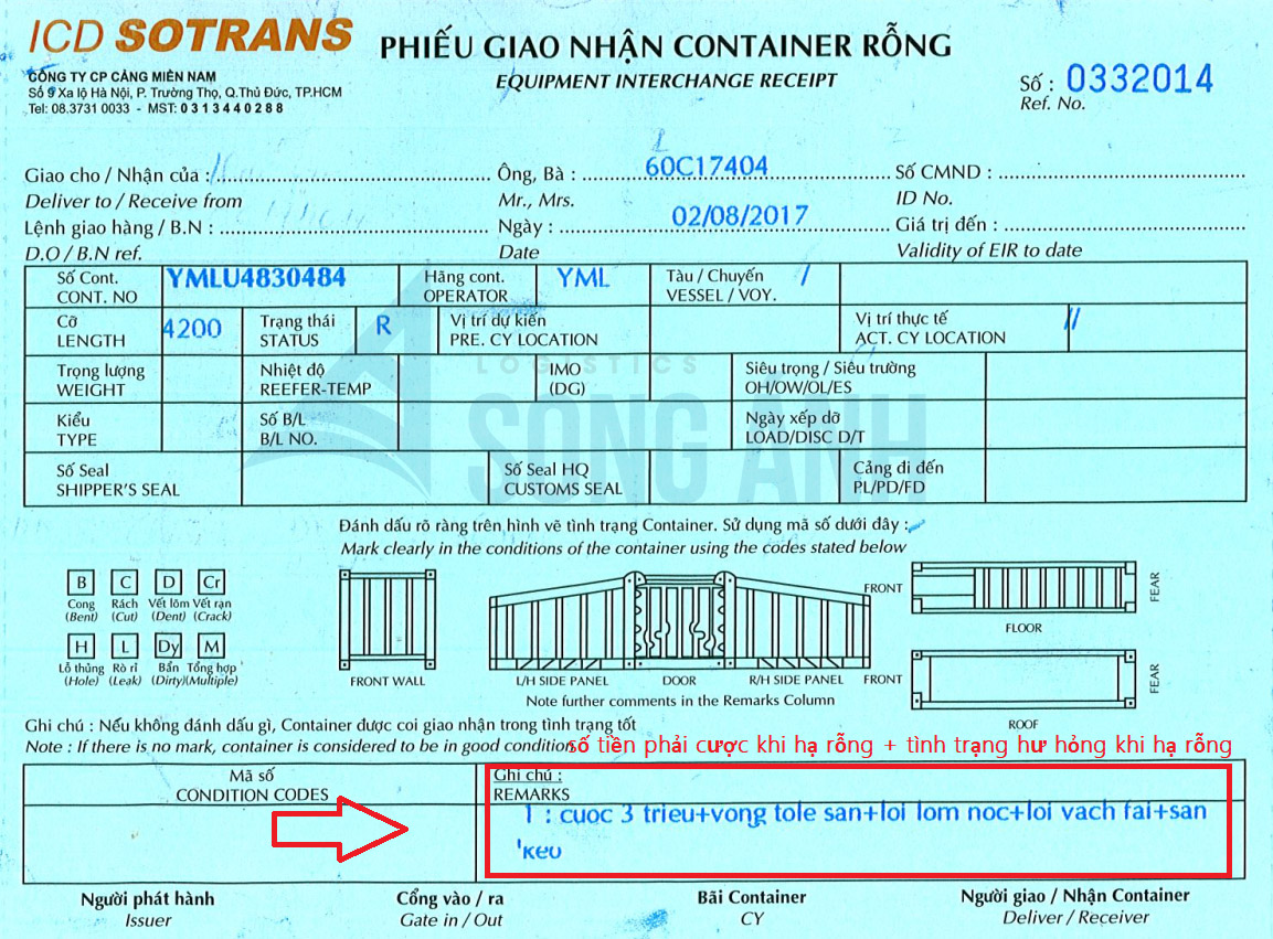 Phiếu giao nhận container rỗng